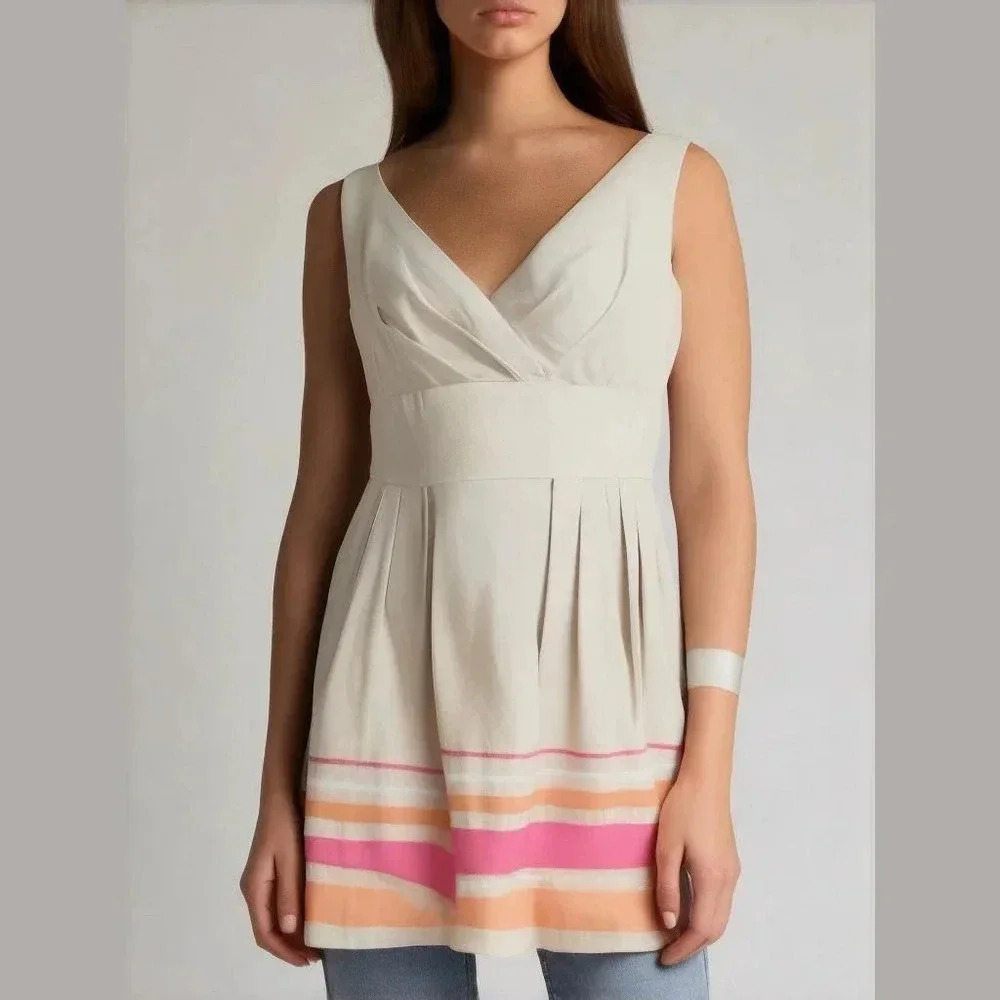 Julia Jordan Cream and Pink Midi Dress, sleeveless, size 6.